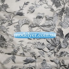 Ткань Сетка с вышивкой (серый)